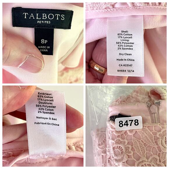 Talbots Petites Sleeveless Floral Crochet Lace Dress Womens Sz 8P Pink Lined - Picture 12 of 12